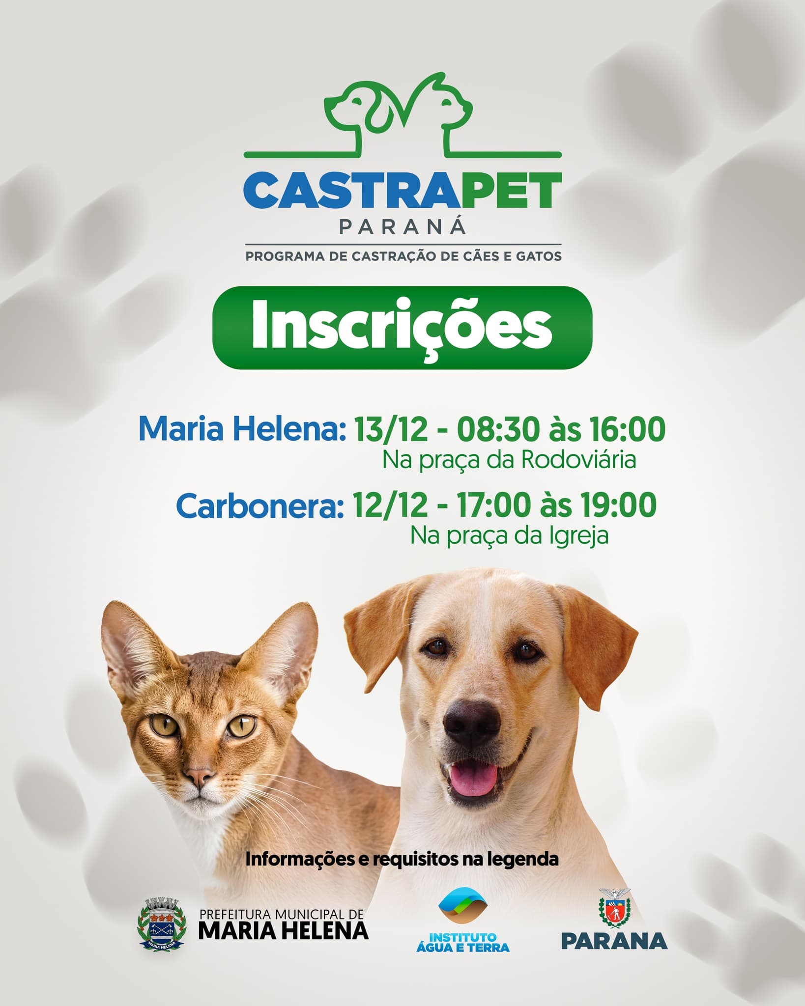 Maria Helena abre inscrições para o Programa Castrapet PR